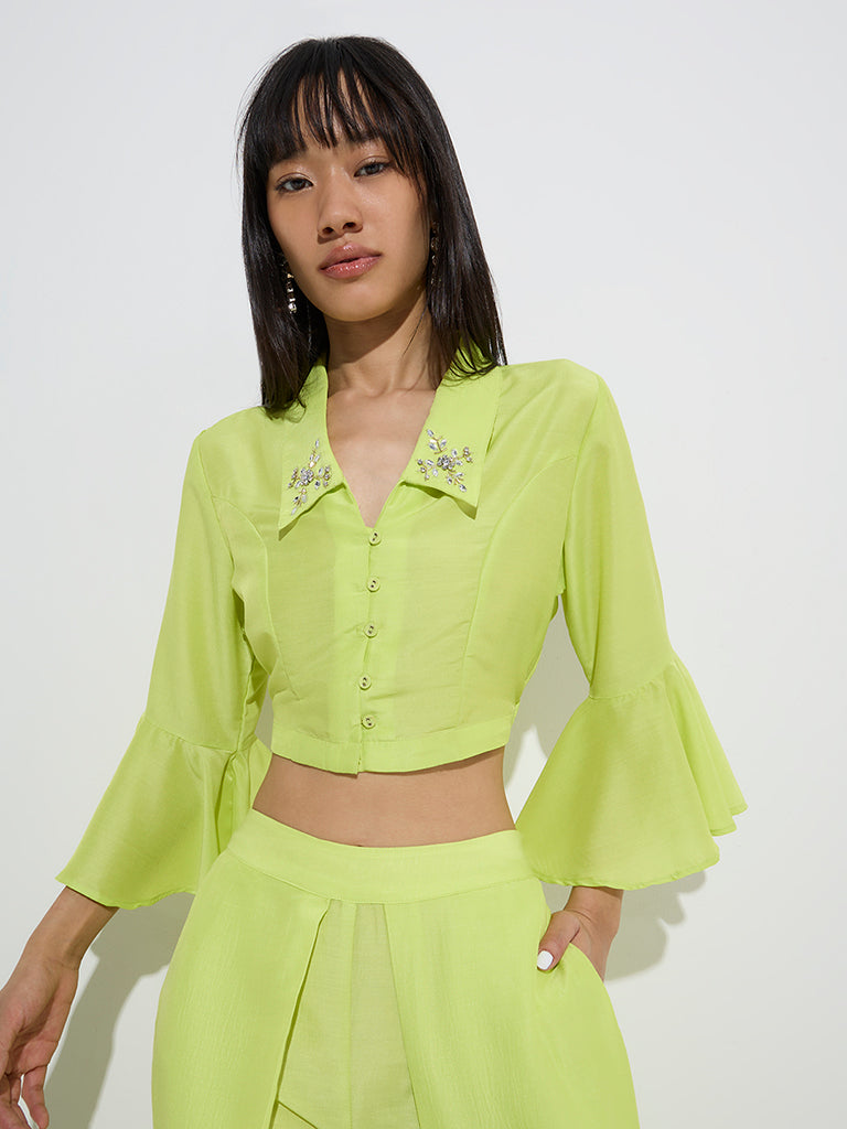 Vark Lime Embellished Ethnic Top