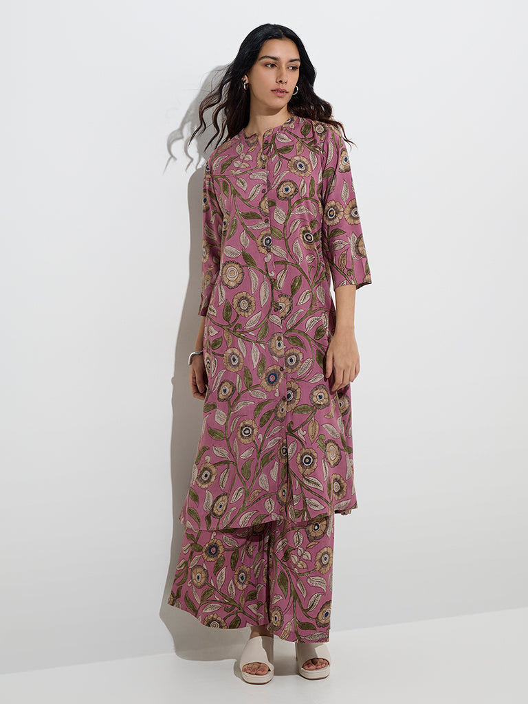 Utsa Pink Kalamkari-Printed A-Line Kurta