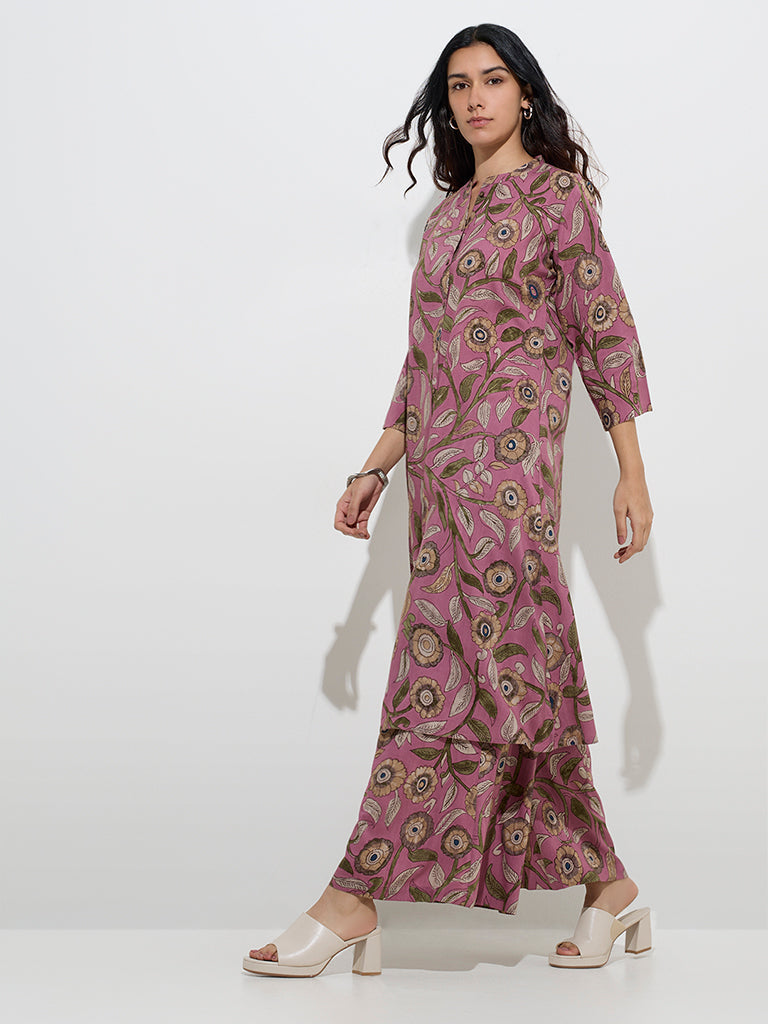 Utsa Pink Kalamkari-Printed A-Line Kurta