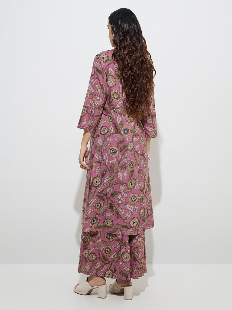 Utsa Pink Kalamkari-Printed A-Line Kurta