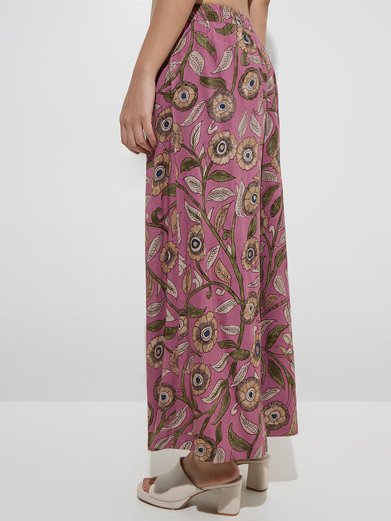 Utsa Pink Kalamkari-Printed Palazzos