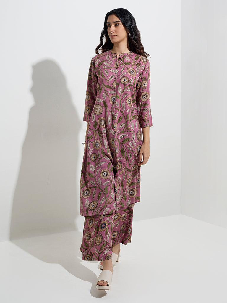 Utsa Pink Kalamkari-Printed Palazzos