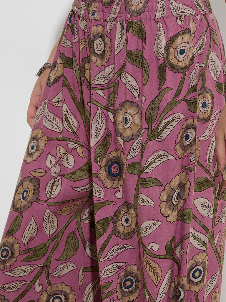 Utsa Pink Kalamkari-Printed Palazzos