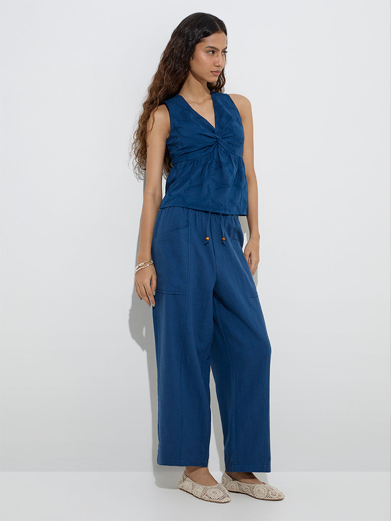 Bombay Paisley Indigo Cotton-Blend Pants