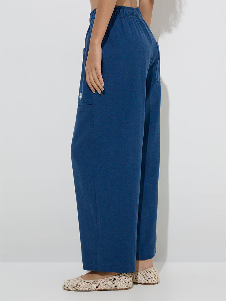 Bombay Paisley Indigo Cotton-Blend Pants
