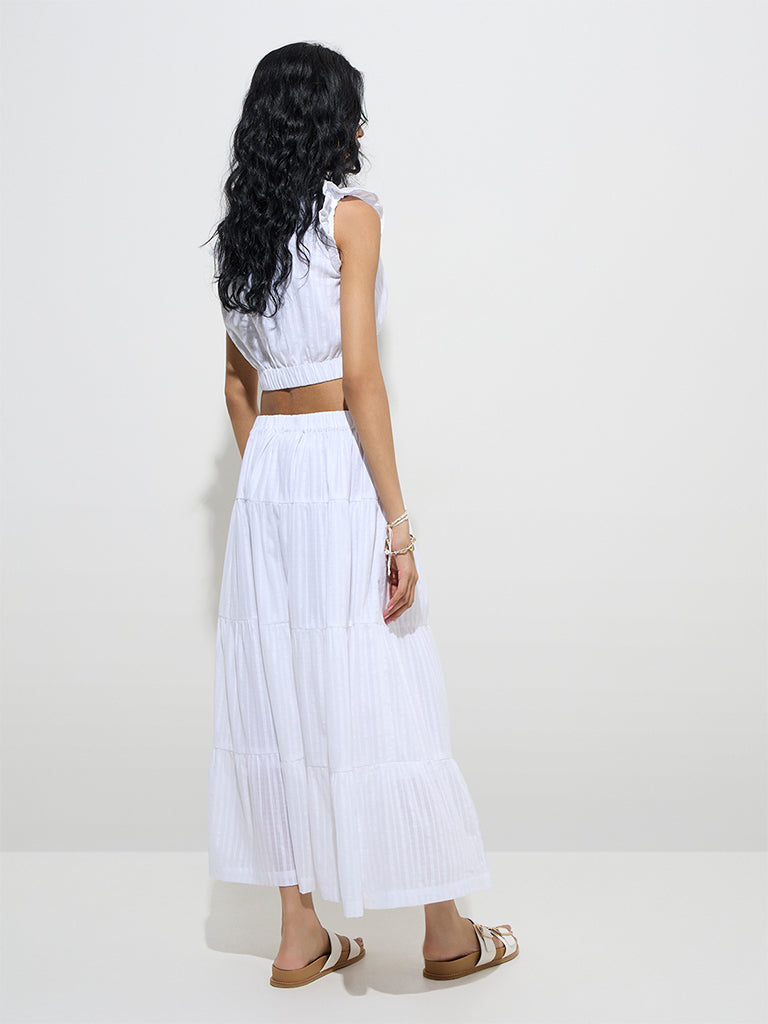 Bombay Paisley White Floral Embroidered Cotton Skirt