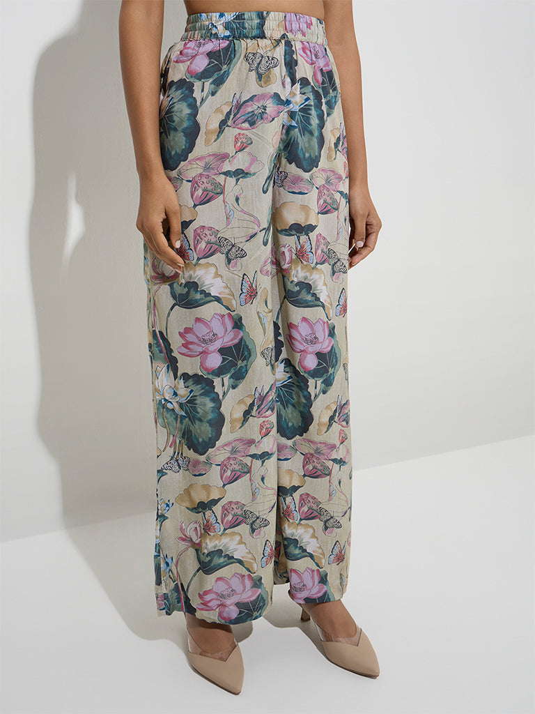 Zuba Multicolour Floral Printed Palazzos