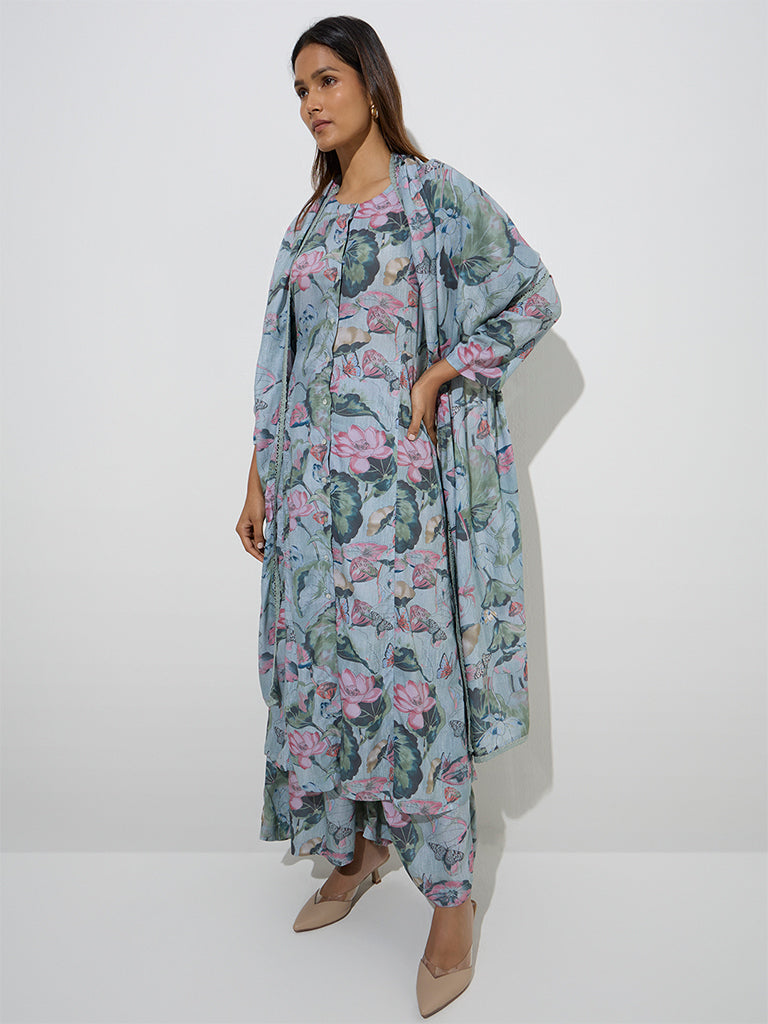 Zuba Multicolour Floral Printed A-Line Kurta