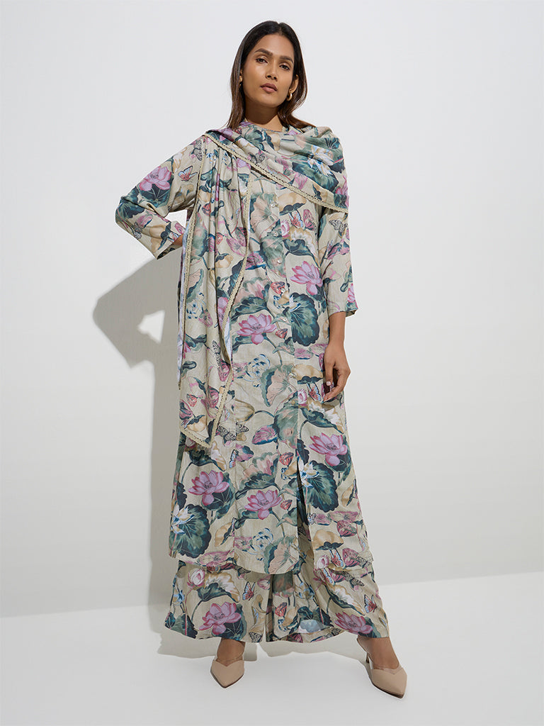 Zuba Multicolour Floral Pattern A-Line Kurta