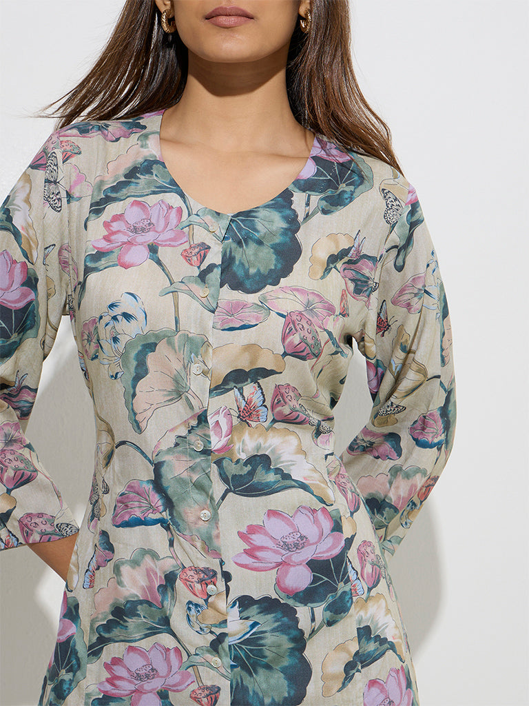 Zuba Multicolour Floral Pattern A-Line Kurta