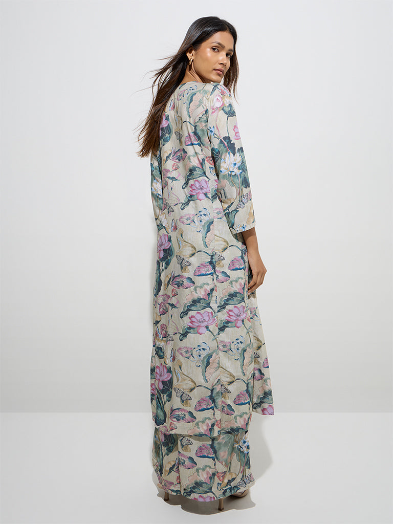 Zuba Multicolour Floral Pattern A-Line Kurta