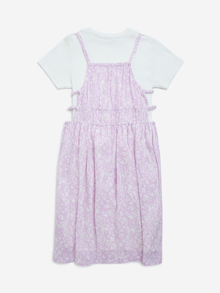 Y&F Kids Lilac Floral Cotton Dress with T-Shirt Set