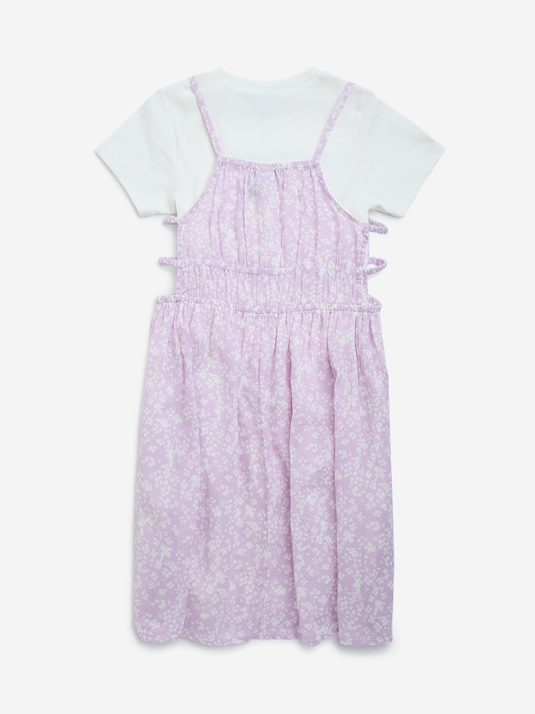 Y&F Kids Lilac Floral Cotton Dress with T-Shirt Set
