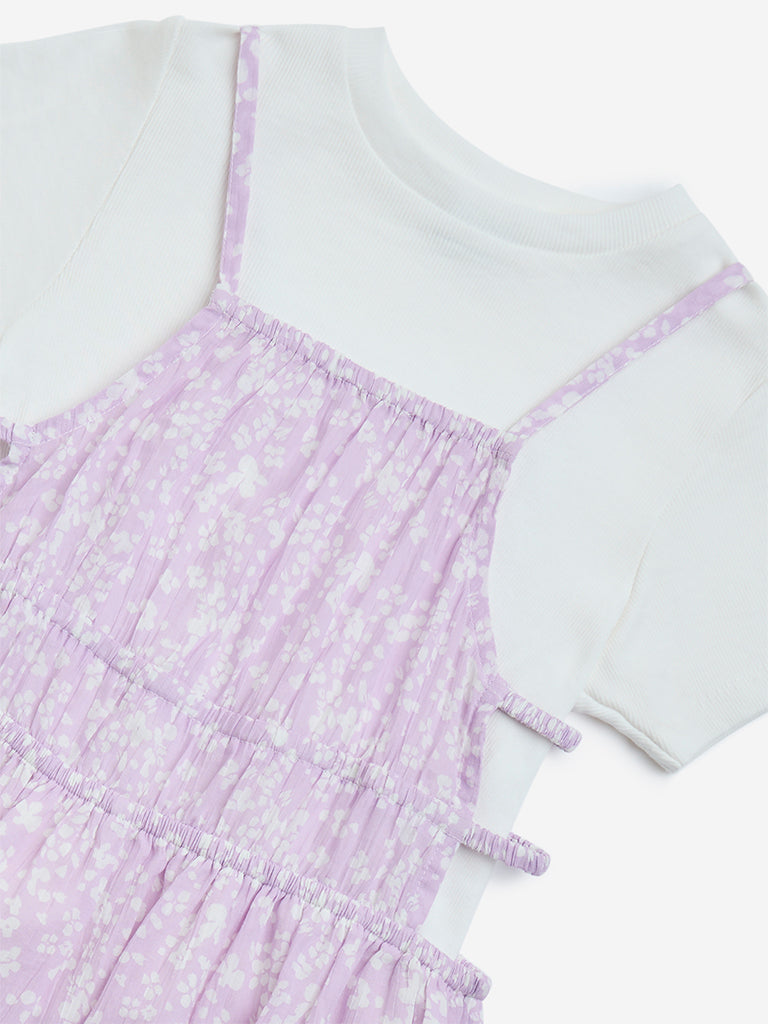Y&F Kids Lilac Floral Cotton Dress with T-Shirt Set