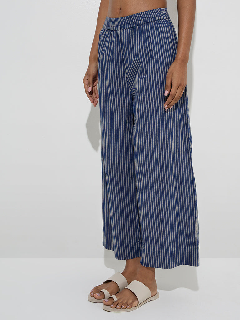 Utsa Indigo Striped Cotton Ethnic Pants