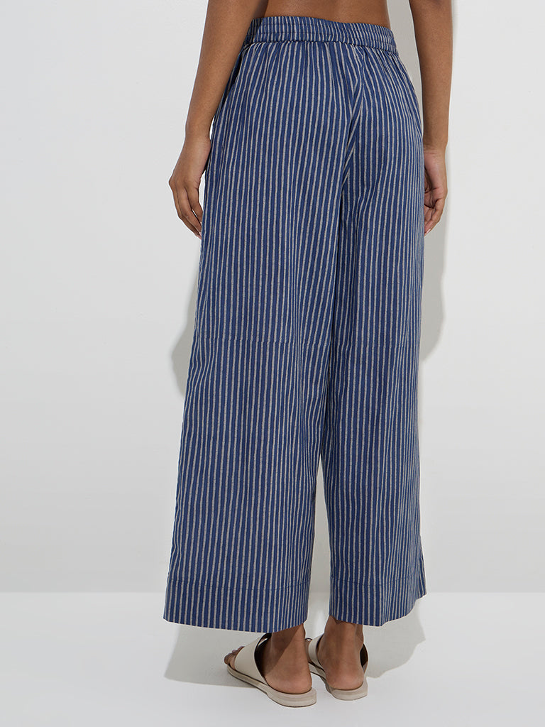 Utsa Indigo Striped Cotton Ethnic Pants