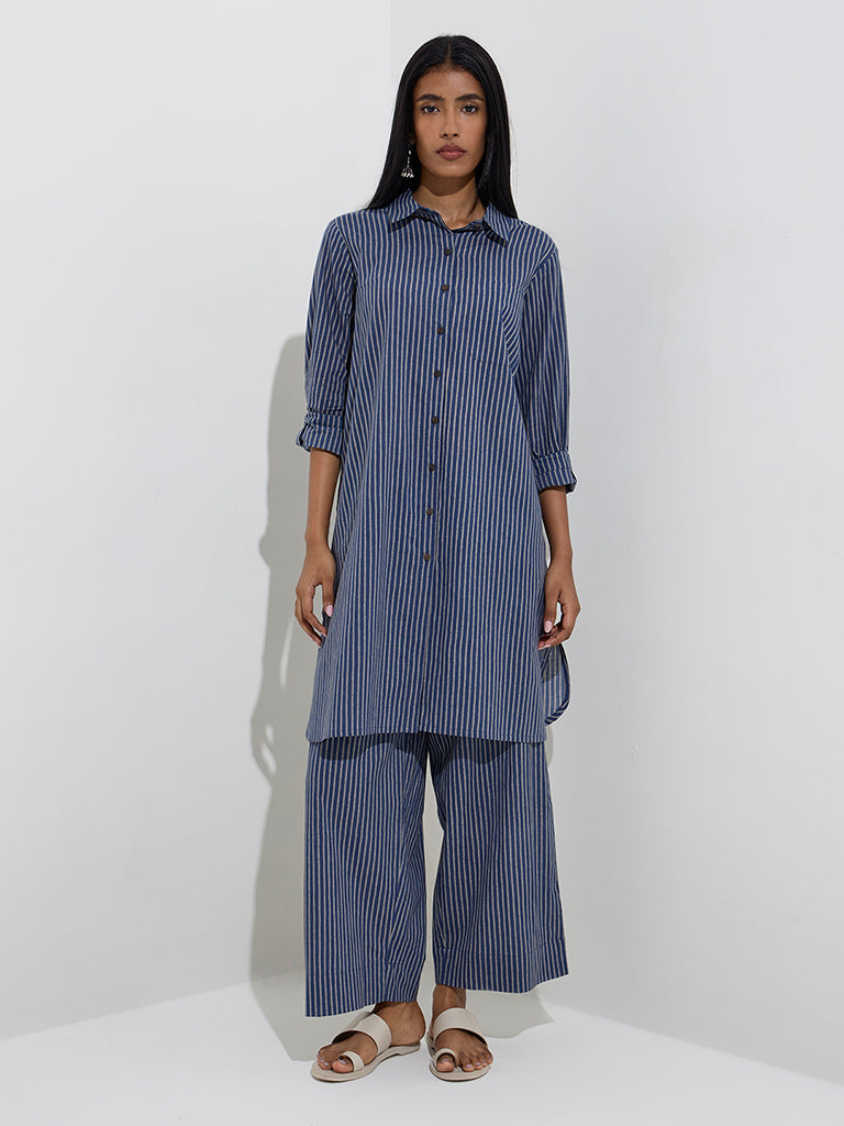 Utsa Indigo Striped Cotton Ethnic Pants