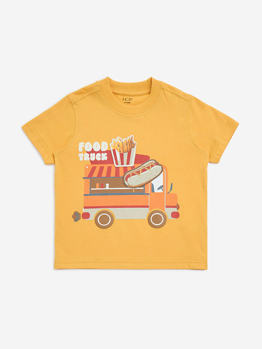 HOP Kids Orange Printed Cotton T-Shirt