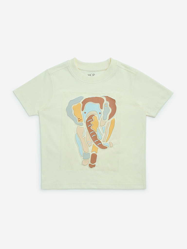 HOP Kids Off-White Animal Printed Cotton T-Shirt