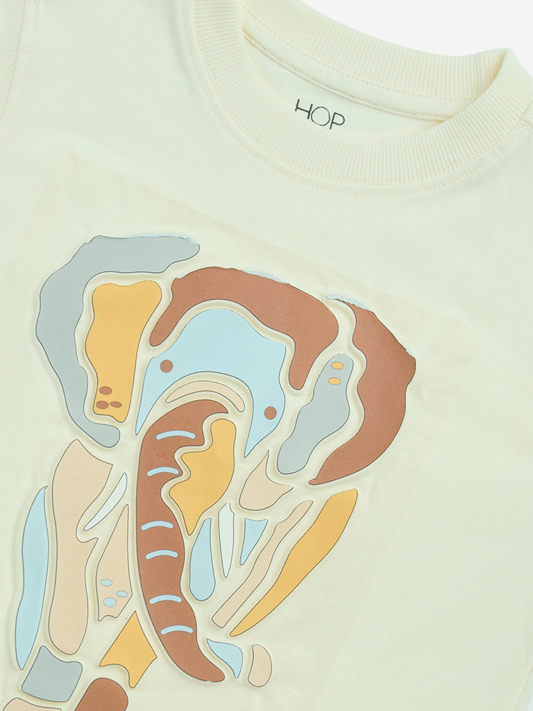 HOP Kids Off-White Animal Printed Cotton T-Shirt