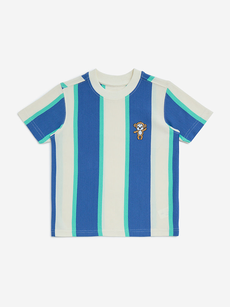 HOP Kids Blue Striped Cotton T-Shirt
