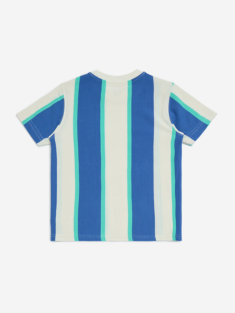 HOP Kids Blue Striped Cotton T-Shirt