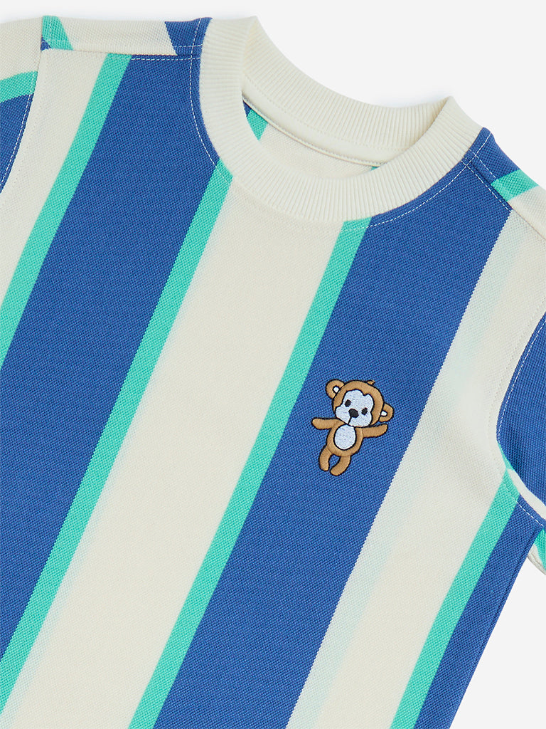 HOP Kids Blue Striped Cotton T-Shirt