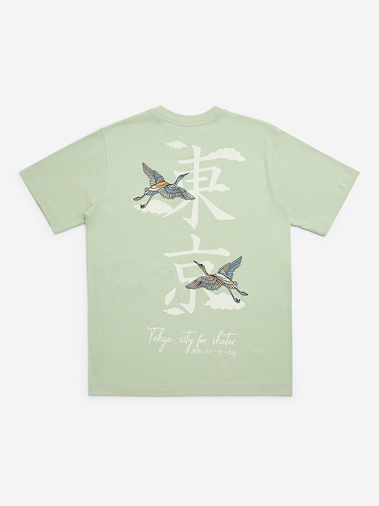 Y&F Kids Sage Graphic Design Cotton T-Shirt