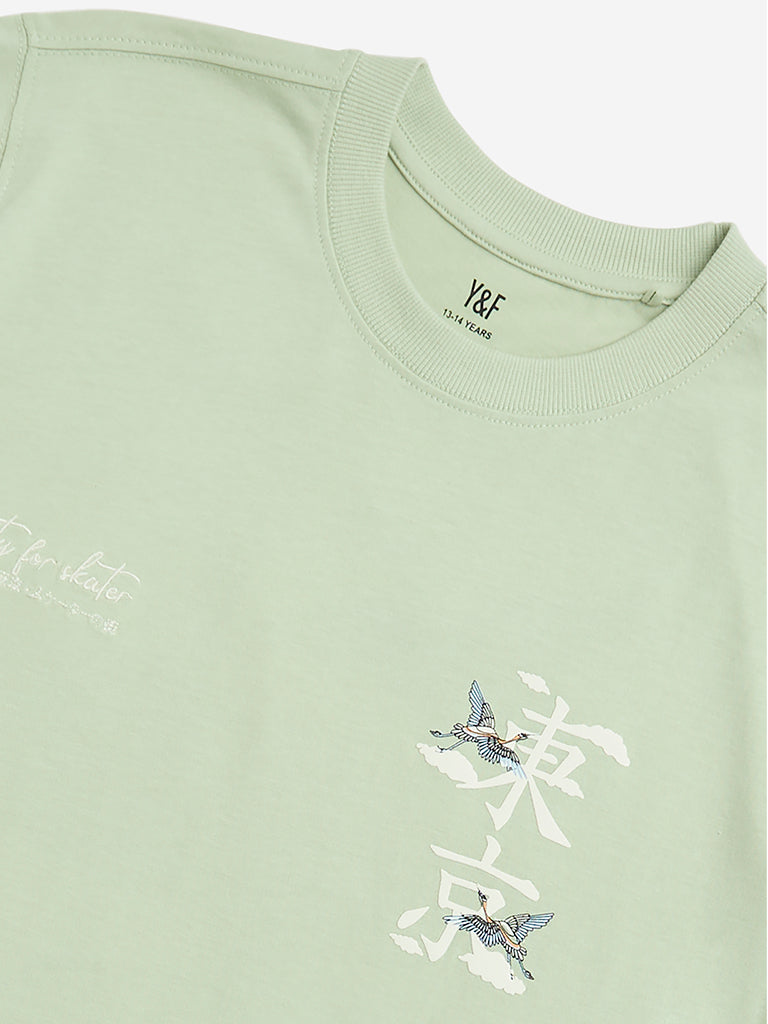 Y&F Kids Sage Graphic Design Cotton T-Shirt