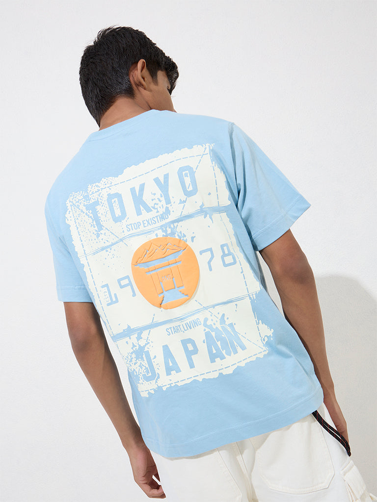 Y&F Kids Light Blue Embossed Cotton T-Shirt