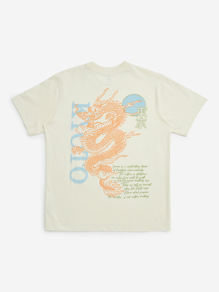 Y&F Kids Off-White Printed Cotton T-Shirt