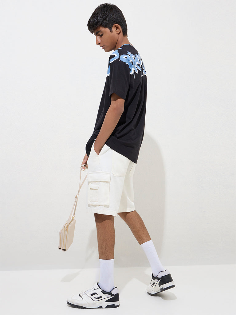 Y&F Kids Black Text Design Cotton T-Shirt