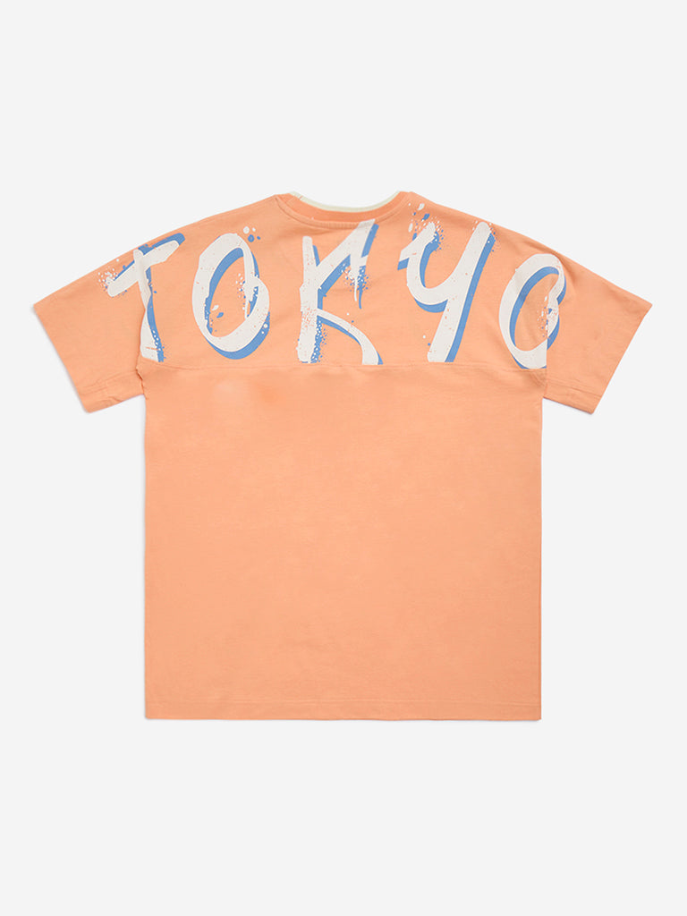 Y&F Kids Orange Text Design Cotton T-Shirt