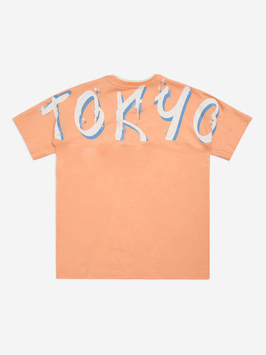 Y&F Kids Orange Text Design Cotton T-Shirt