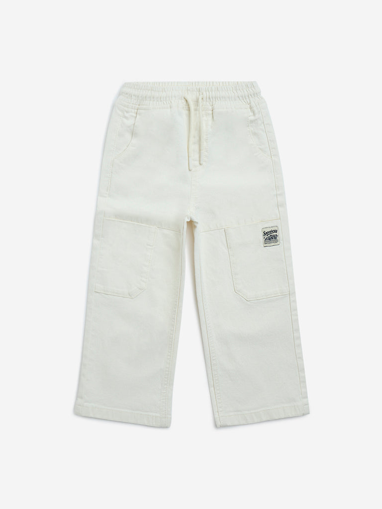 HOP Kids White Relaxed-Fit High-Rise Jeans