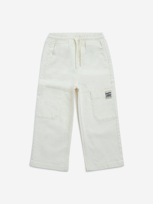 HOP Kids White Relaxed-Fit High-Rise Jeans