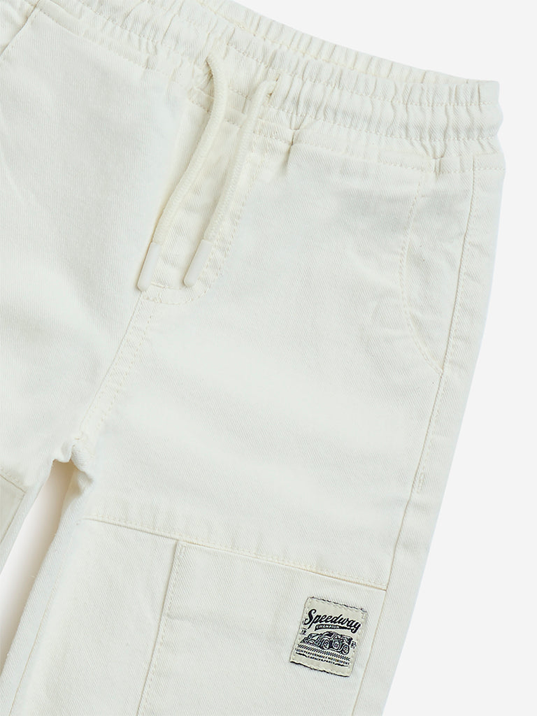 HOP Kids White Relaxed-Fit High-Rise Jeans