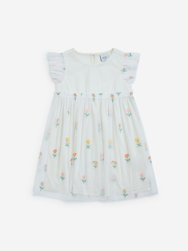 HOP Kids White Floral Pattern A-Line Cotton Dress