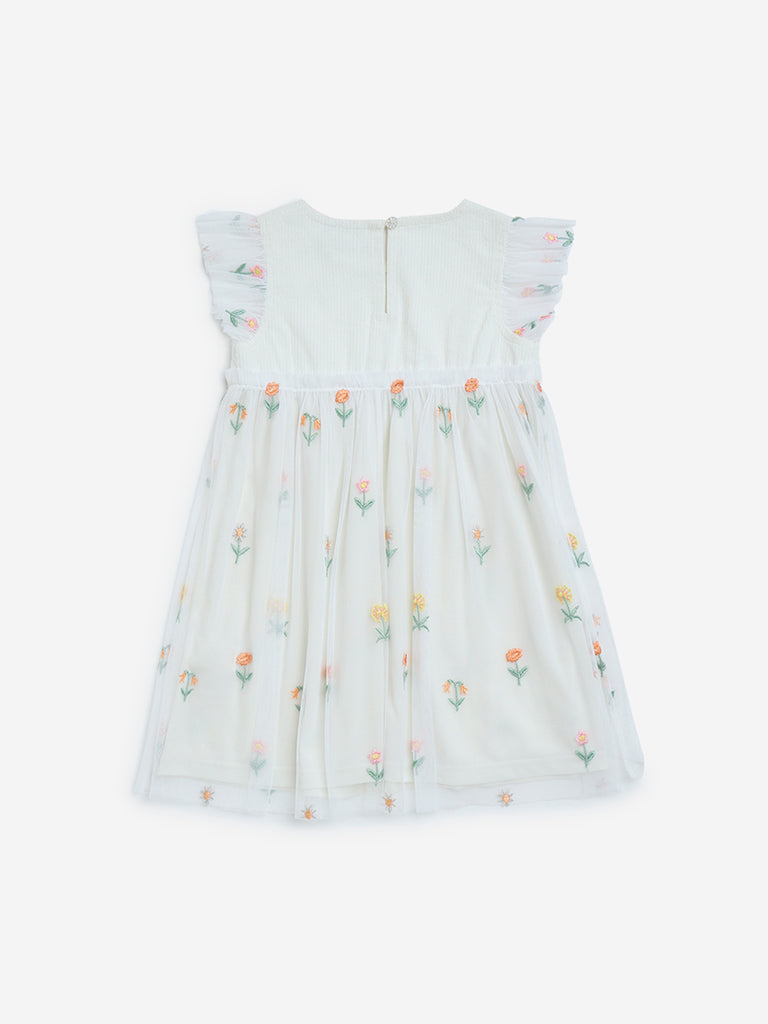 HOP Kids White Floral Pattern A-Line Cotton Dress