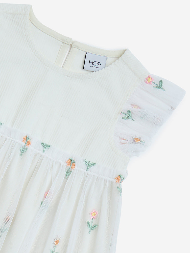 HOP Kids White Floral Pattern A-Line Cotton Dress