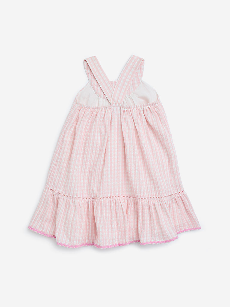 HOP Kids Pink Checkered Cotton A-Line Dress