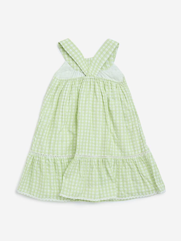 HOP Kids Lime Gingham Checkered Cotton A-Line Dress