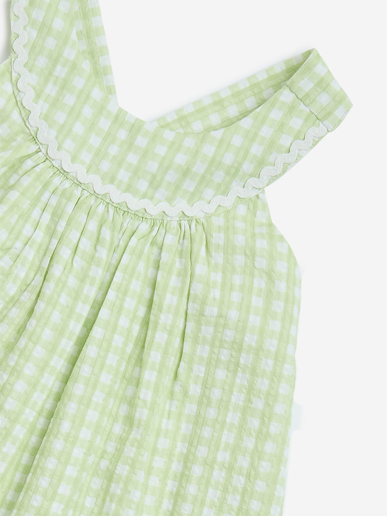 HOP Kids Lime Gingham Checkered Cotton A-Line Dress
