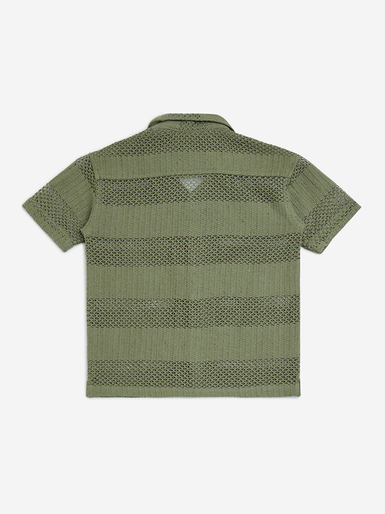 HOP Kids Olive Crochet Detailed Cotton Shirt