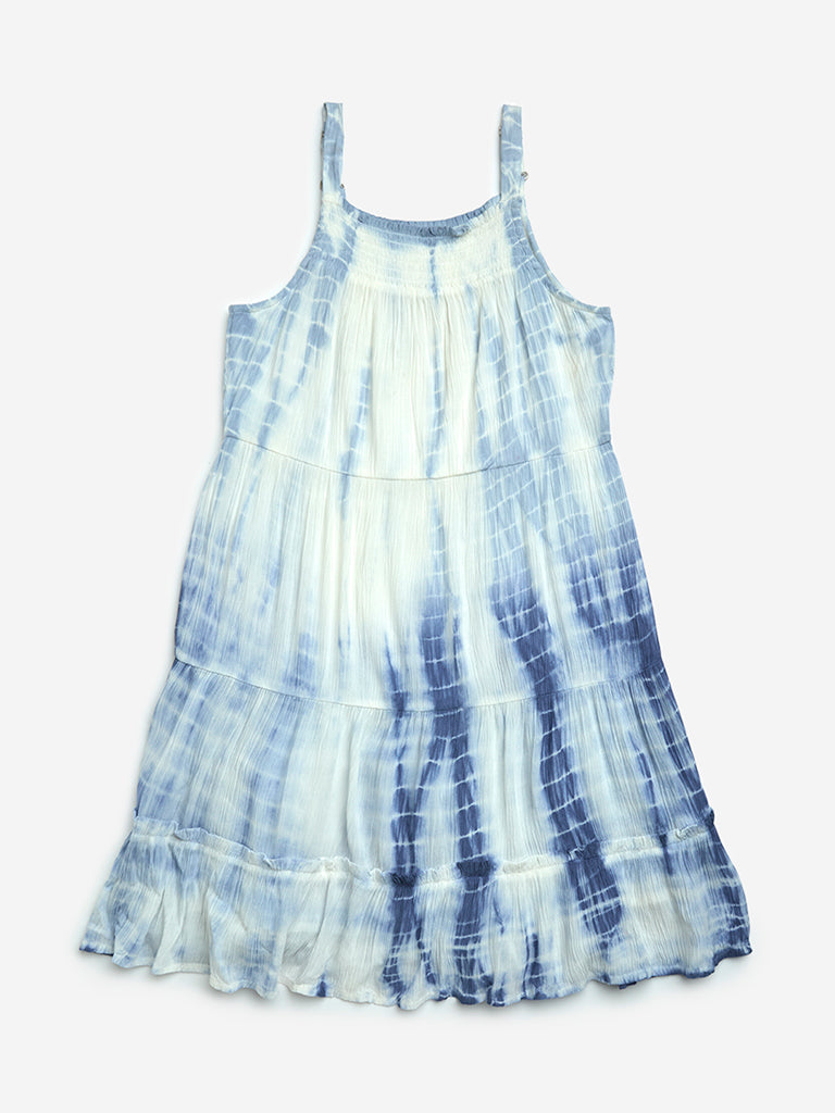 Y&F Kids Blue Tie-Dye Design Tiered Dress