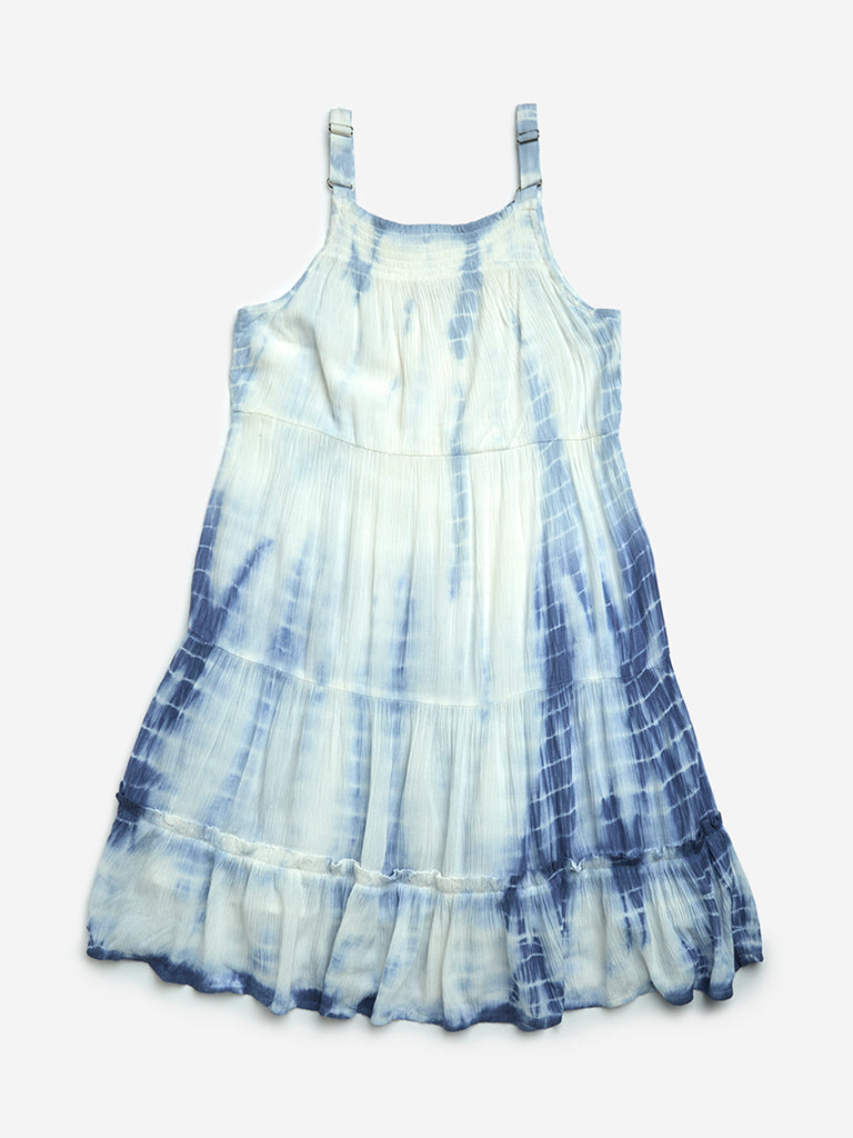 Y&F Kids Blue Tie-Dye Design Tiered Dress