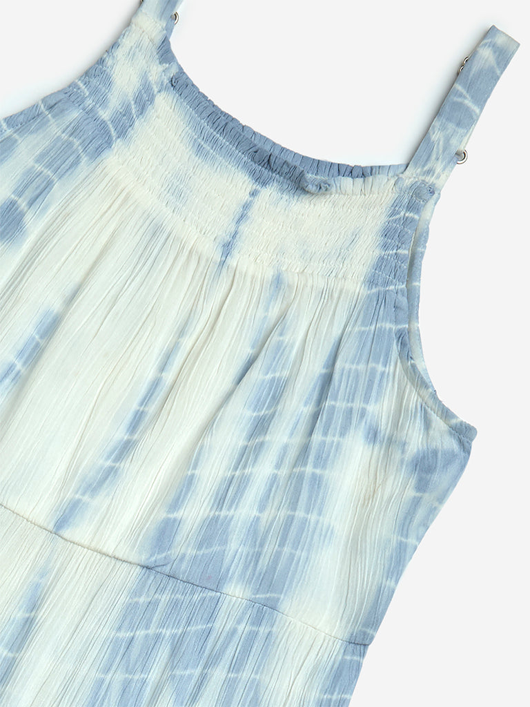 Y&F Kids Blue Tie-Dye Design Tiered Dress