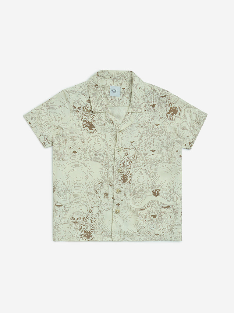 HOP Kids Off-White Animal Pattern Shirt