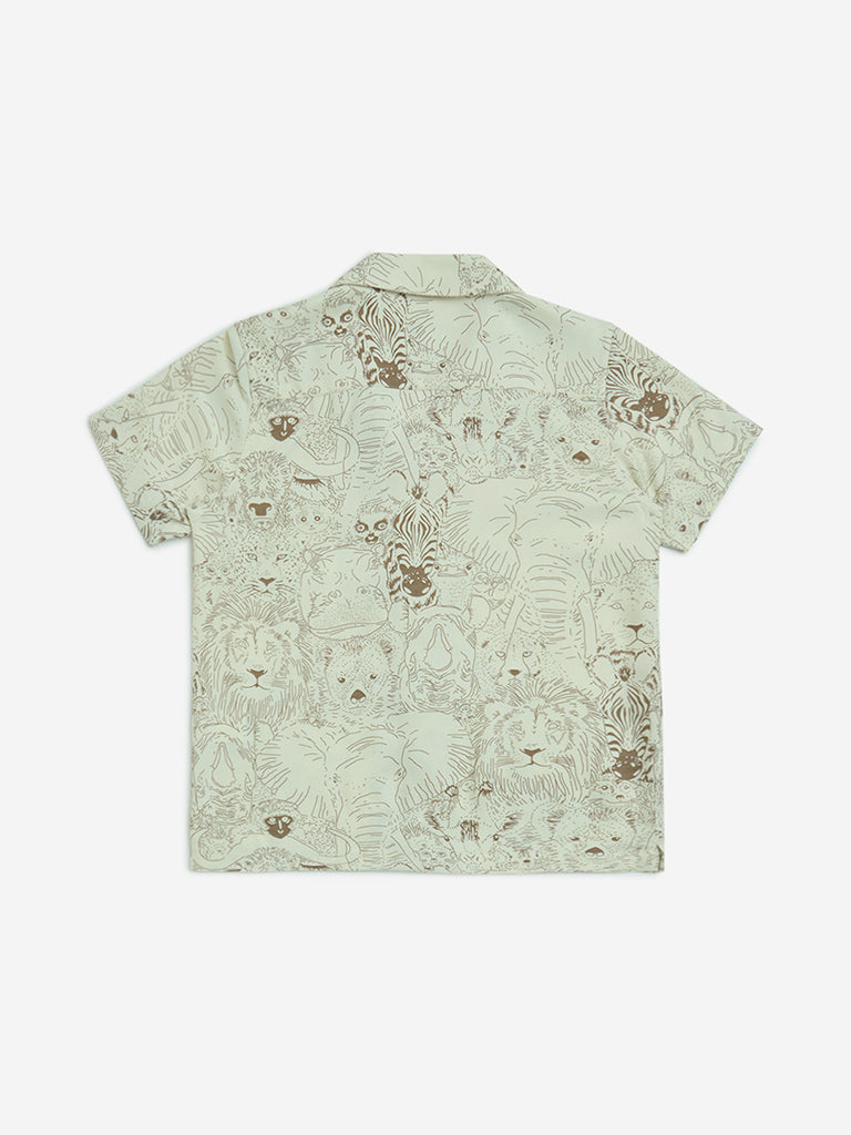 HOP Kids Off-White Animal Pattern Shirt
