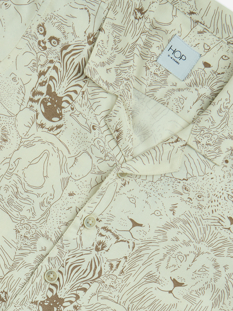 HOP Kids Off-White Animal Pattern Shirt
